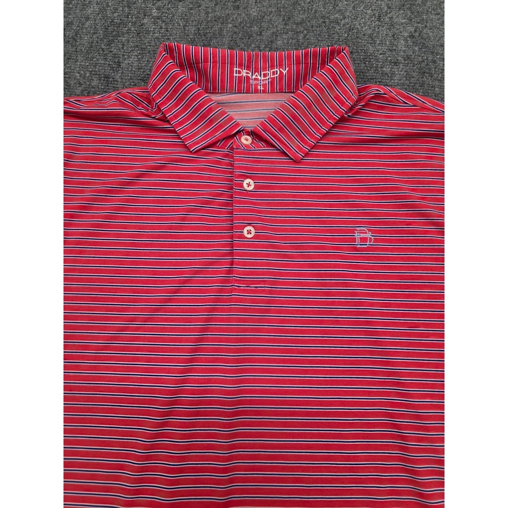 B Draddy Sport Polo Shirt Mens XL Pink‎ Coral Stripe Golf Performance Stretch